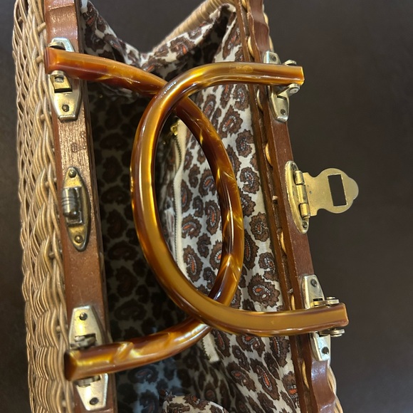 Woven Straw Tote with Tortoiseshell-Effect Handles - Beige/tan 50’s - Picture 7 of 9